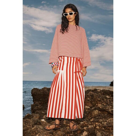 ZARA LIMITED EDITION STRIPED MIDI SKIRT - Picture 2 of 6